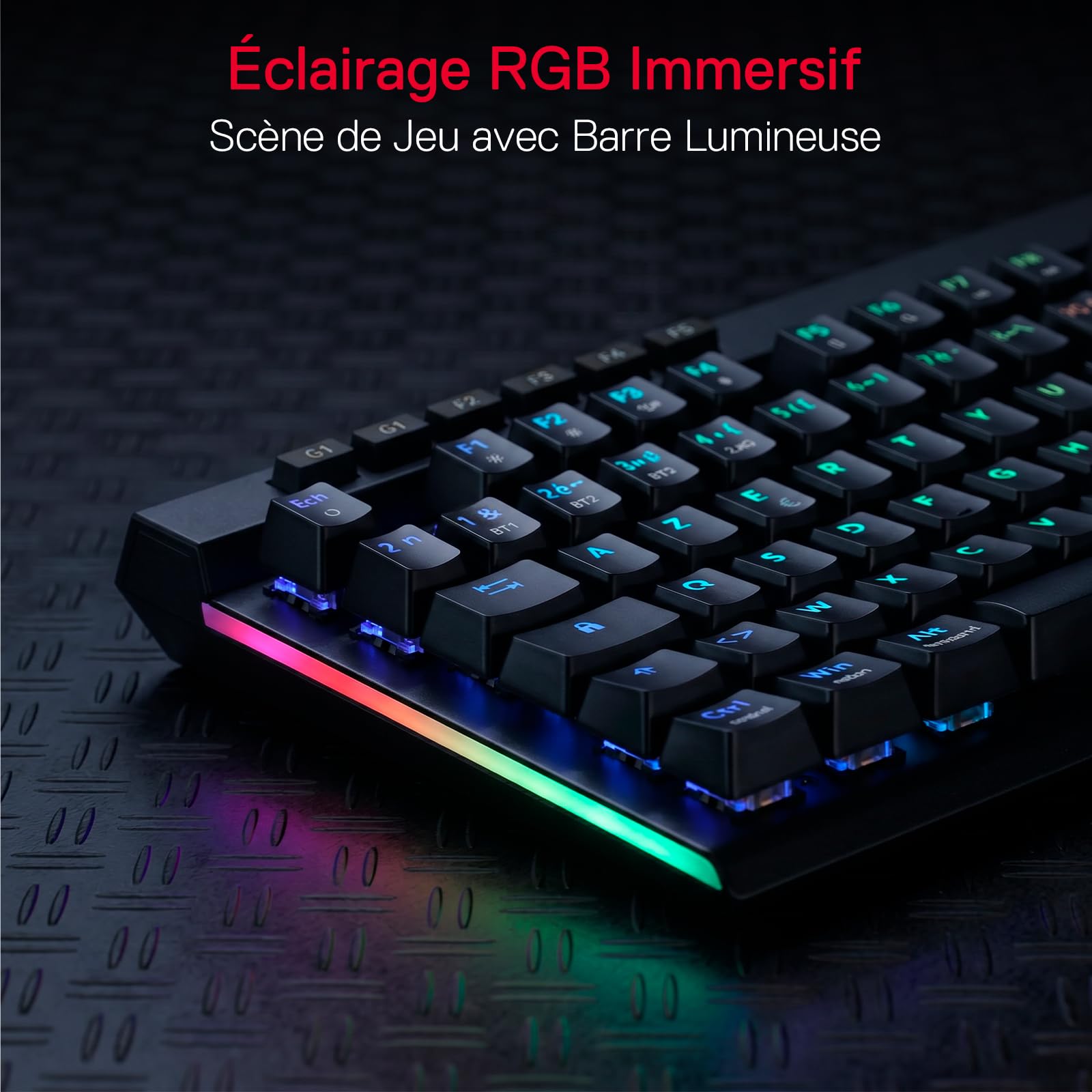 Redragon K580 Pro Clavier Mécanique sans Fil 3 Modes AZERTY RGB Hot Swap | Commandes Multimédias Dédiées Macro Embarquée Switchs Rouges Linéaires 104 Touches Anti Ghosting