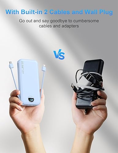 Miniatura 2 de Cargador portátil con enchufe de pared, cargador de batería USB C de 12000 mAh de carga rápida, batería externa con cables integrados, pantalla