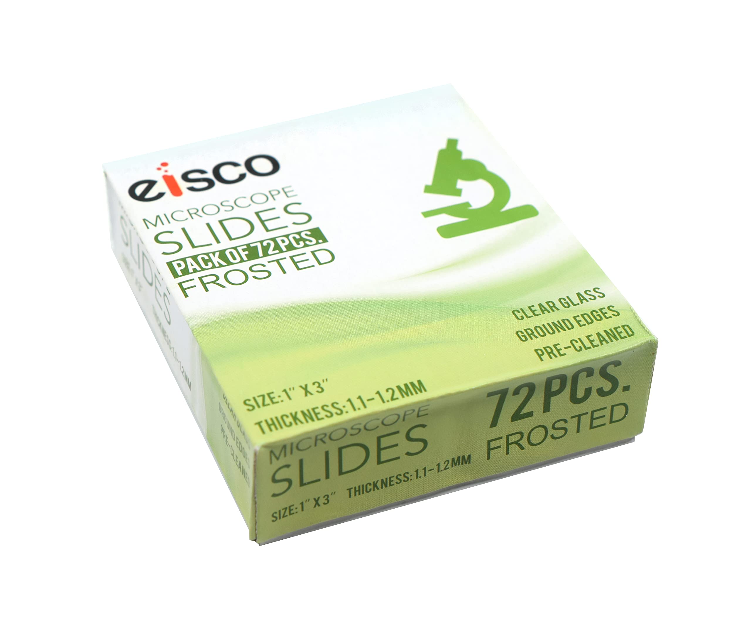 EISCO Glass Microscope Slides, 72 Pack - Precleaned - Ground & Polished Edges - Frosted End
