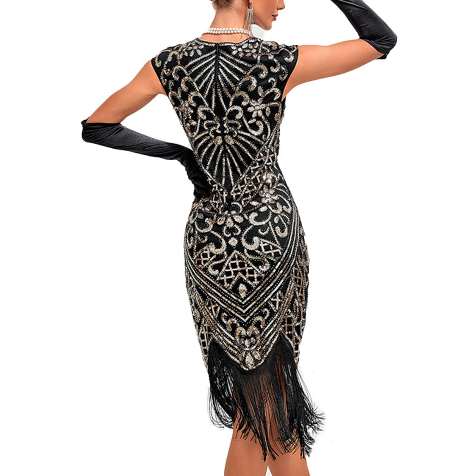 Vestido Flapper de los Años 20 para Formal con Lentejuelas y Dobladillo con Borlas Elegante