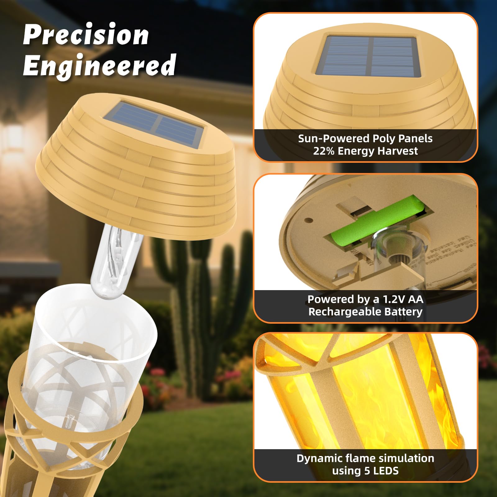 Solar Außenleuchten - Solar Fackel Lichter mit flackernder Flamme für Garten Dekor, Wasserdichte Solar Gartenleuchten, Outdoor Terrasse & Weg Hof Dekorationen mit Flammenfackeln - 2 Pack