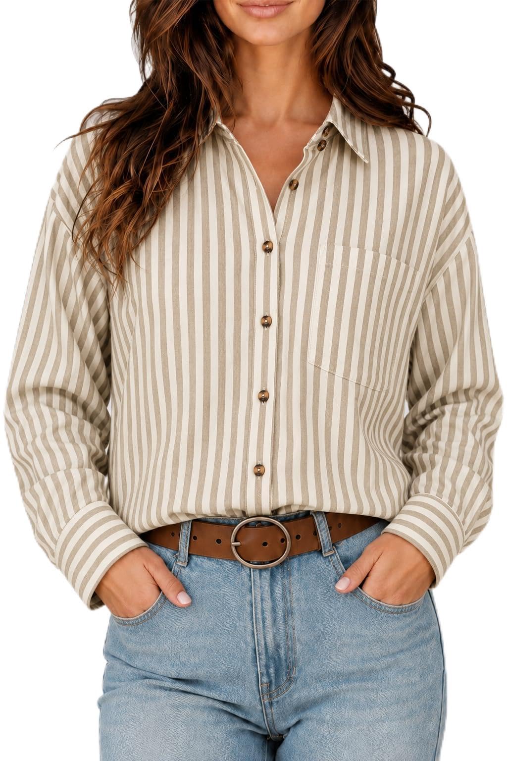 CHYRII Blusa informal de manga larga con botones para mujer