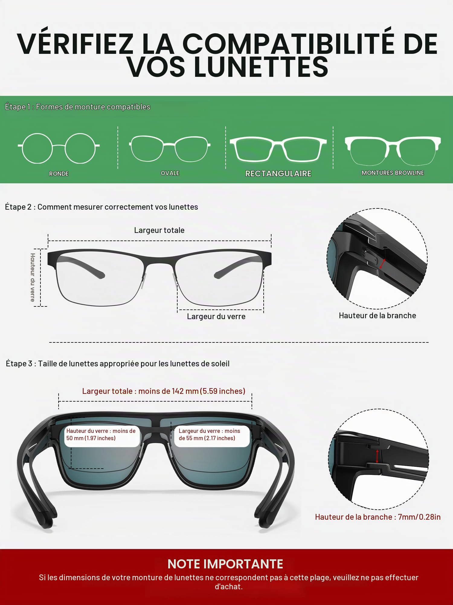 KAPVOE K216 Surlunettes de Soleil Photochromique ou à Verres Colorés | Lunettes de Soleil Superposable Protection UV400 TR90 Cadre pour Cyclisme Conduite Sport et Loisirs