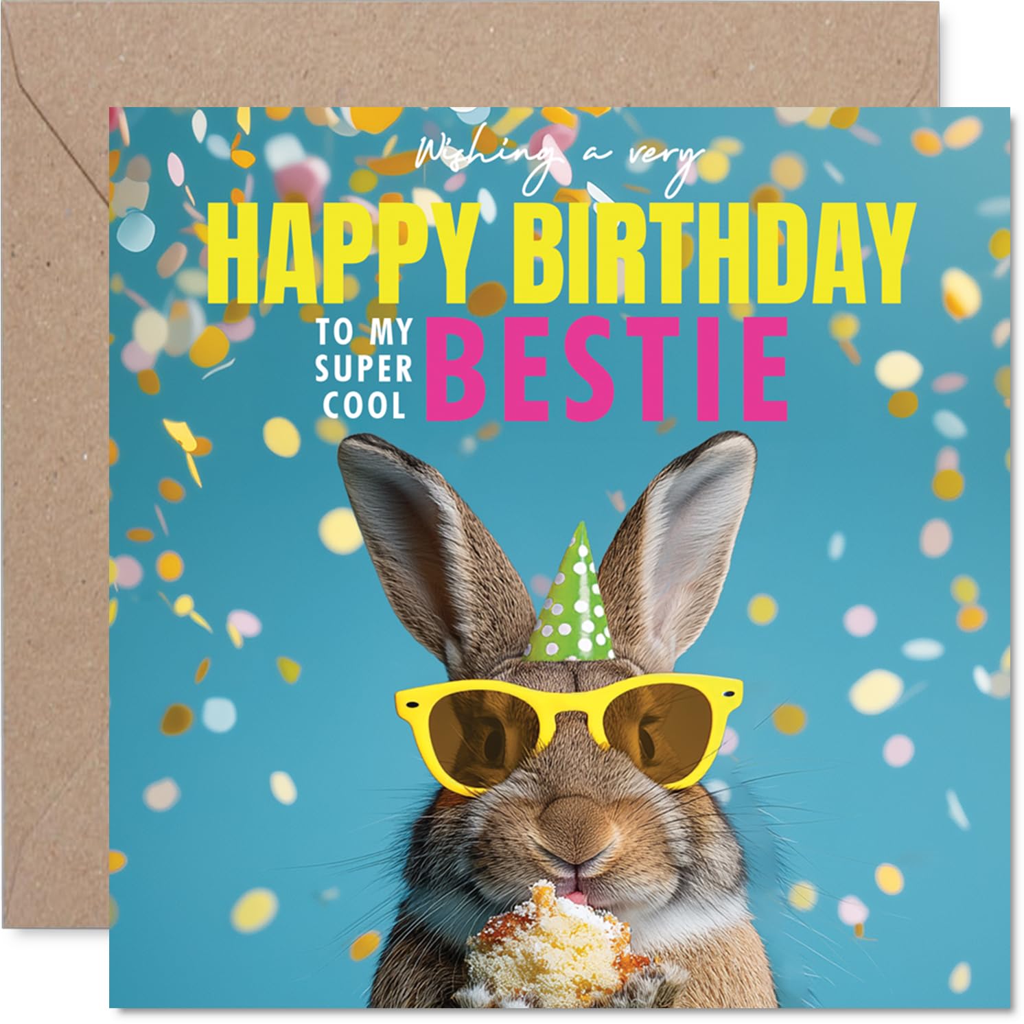 Bestie Birthday Card - Hoppy Cake - Happy Birthday Card for Bestie from Best Friend Family, 145mm cute bunny Bday Greeting Cards