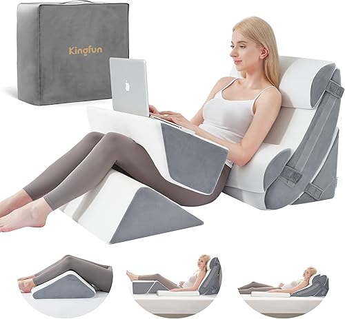 Kingfun Juego de 6 almohadas ortopédicas en forma de cuña para cama, de espuma viscoelástica para dormir, almohada en forma de cuña triangular