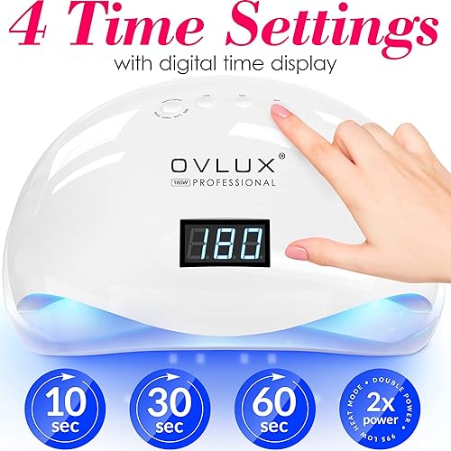 Miniatura 6 de OVLUX Lámpara LED UV para uñas luz de curado de 180 W para acrílico y esmalte de gel dispositivo de secado de manicura y pedicura con 57 bombillas