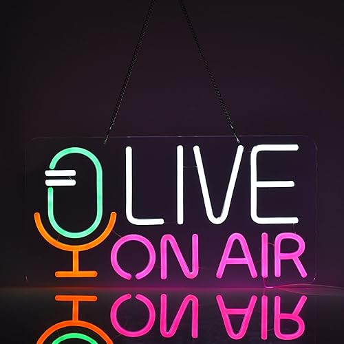 Geewkooy Live On Air Neon Sign for Wall Decor Recording Light Signs Dimmable LED Neon Light USB Powered Neon Art Decoration - Blue+White+Green+Pink