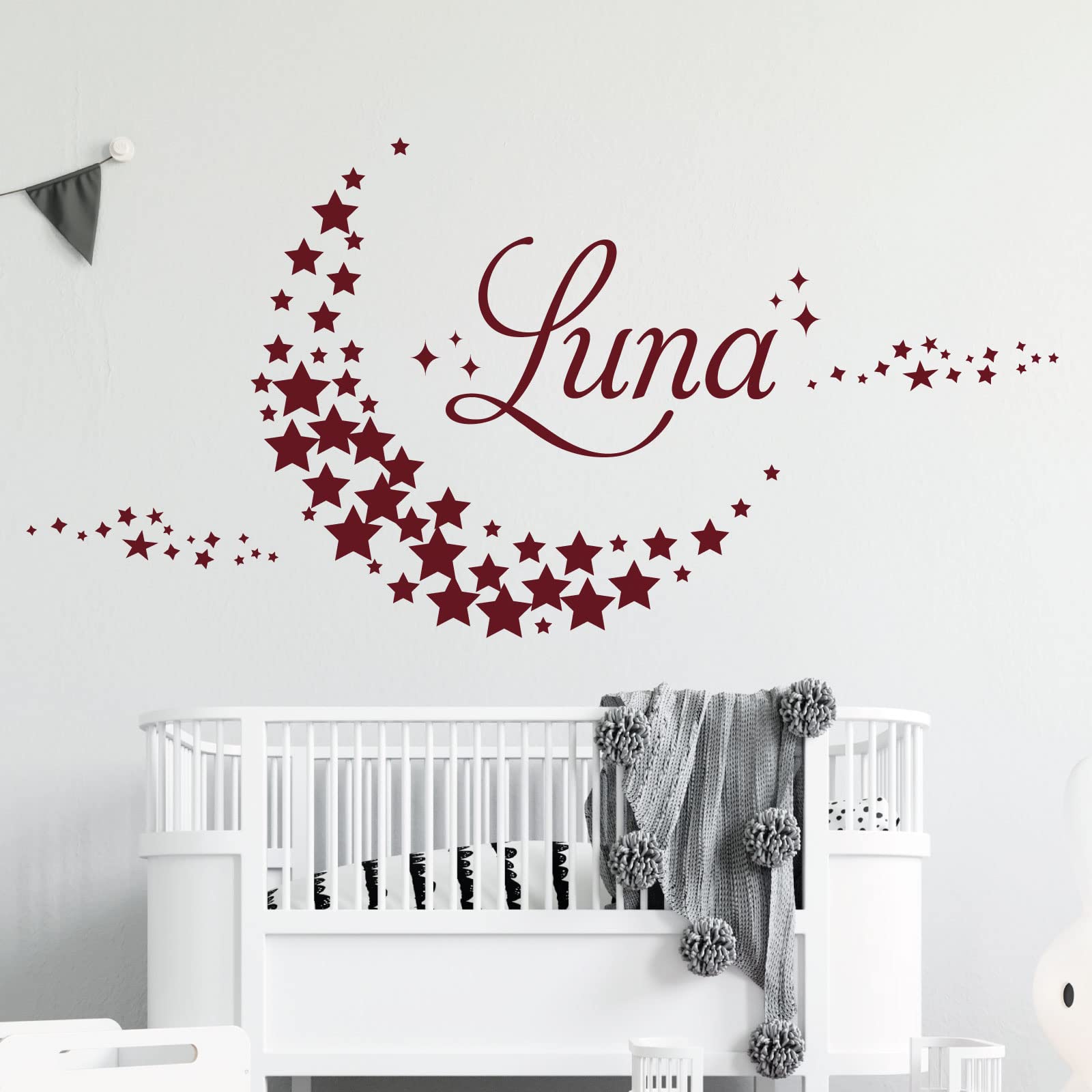 Personalised Name - Moon Made of Stars - Nursery Vinyl Wall Decal Sticker [Medium] [Burgundy]
