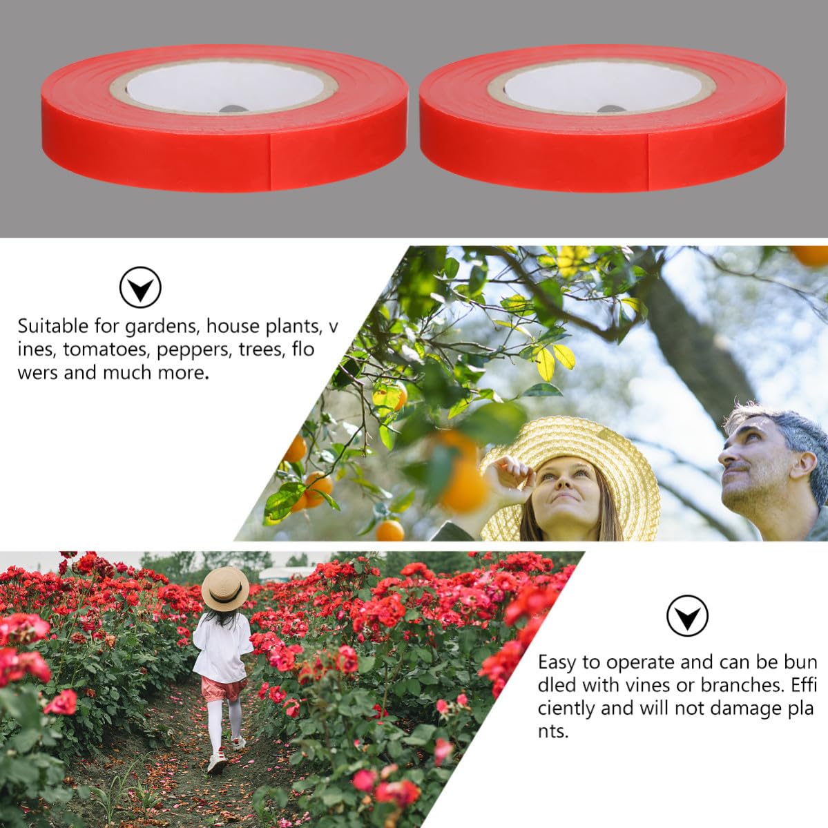 CHILDWEET Nastro Adesivo per Legare Piante 10 Pezzi in PVC Rosso per Pomodori e Peperoni, Riutilizzabile Senza Nodi, per Giardino e Piante da Interno
