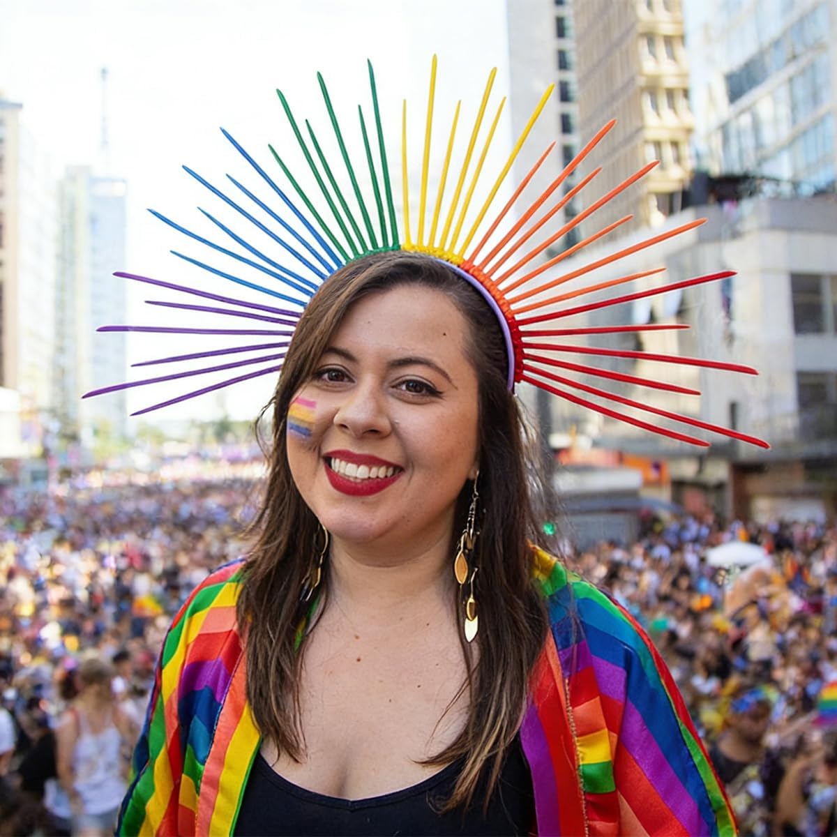 Rainbow Headbands Halo Crown LGBTQ Hair Accessories Spiked Sunburst Pride Outfits Headpiece for Women Girls Pride Day Parade Cosplay Party Halloween Costume