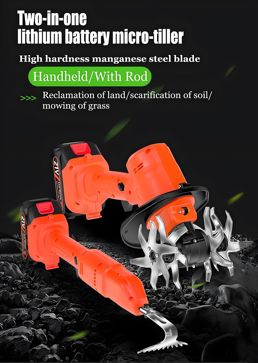 Cultivatore del Tiro da Giardino Elettrico, Rotavatore da Giardino Leggero con Zappa di Scavo Elettrico E Polo Telescopico, Due Batterie, Larghezza di Lavoro 10 Cm, Rototiller per Giardinaggio