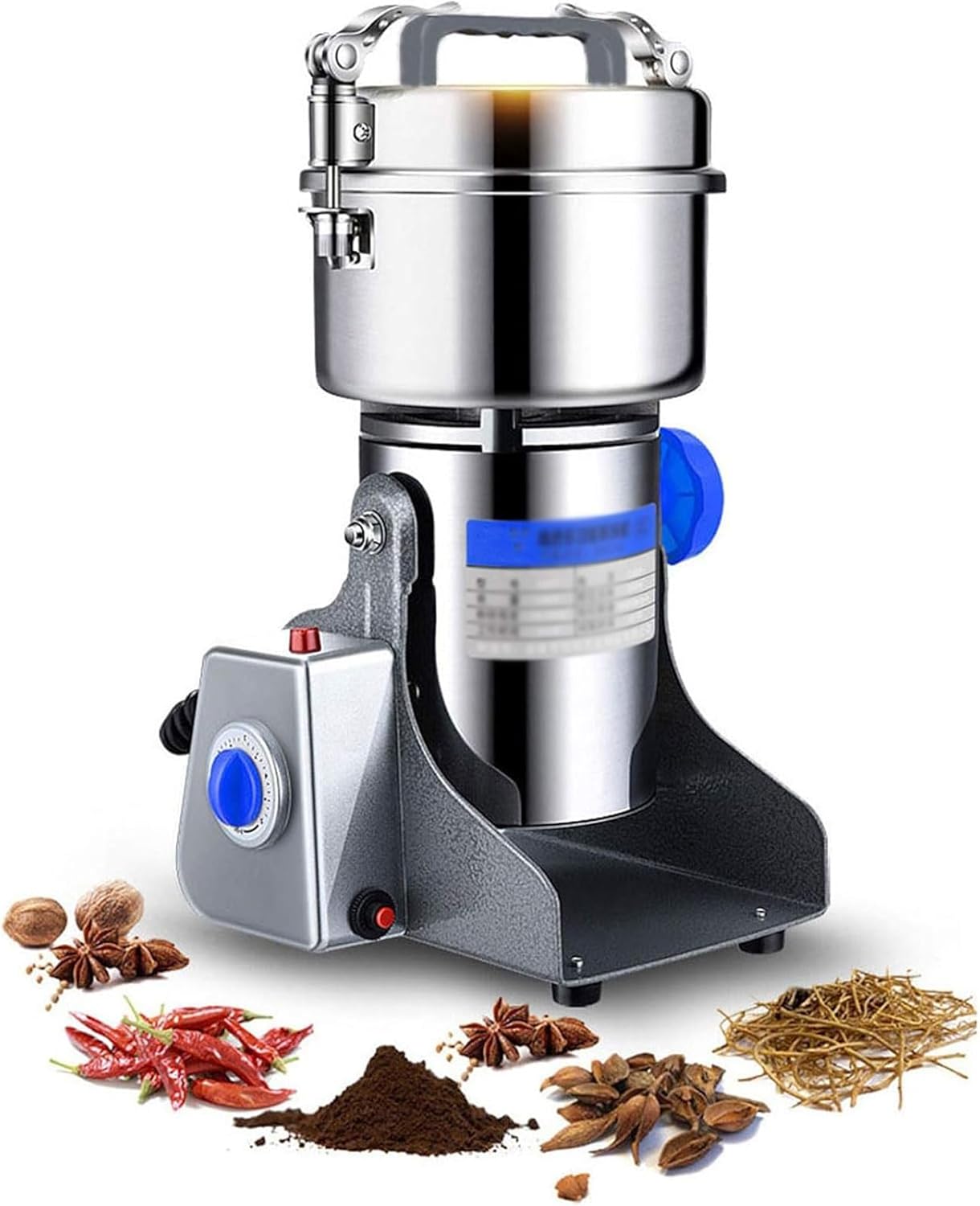Electric Grain Grinder,600G Commercial Herb Spice Mill with Overload Protection& 5min Timer Mill,Open-Cover-Stop Protection,for Dry Spice Herbs/Nut/Coffee/Rice(600g)