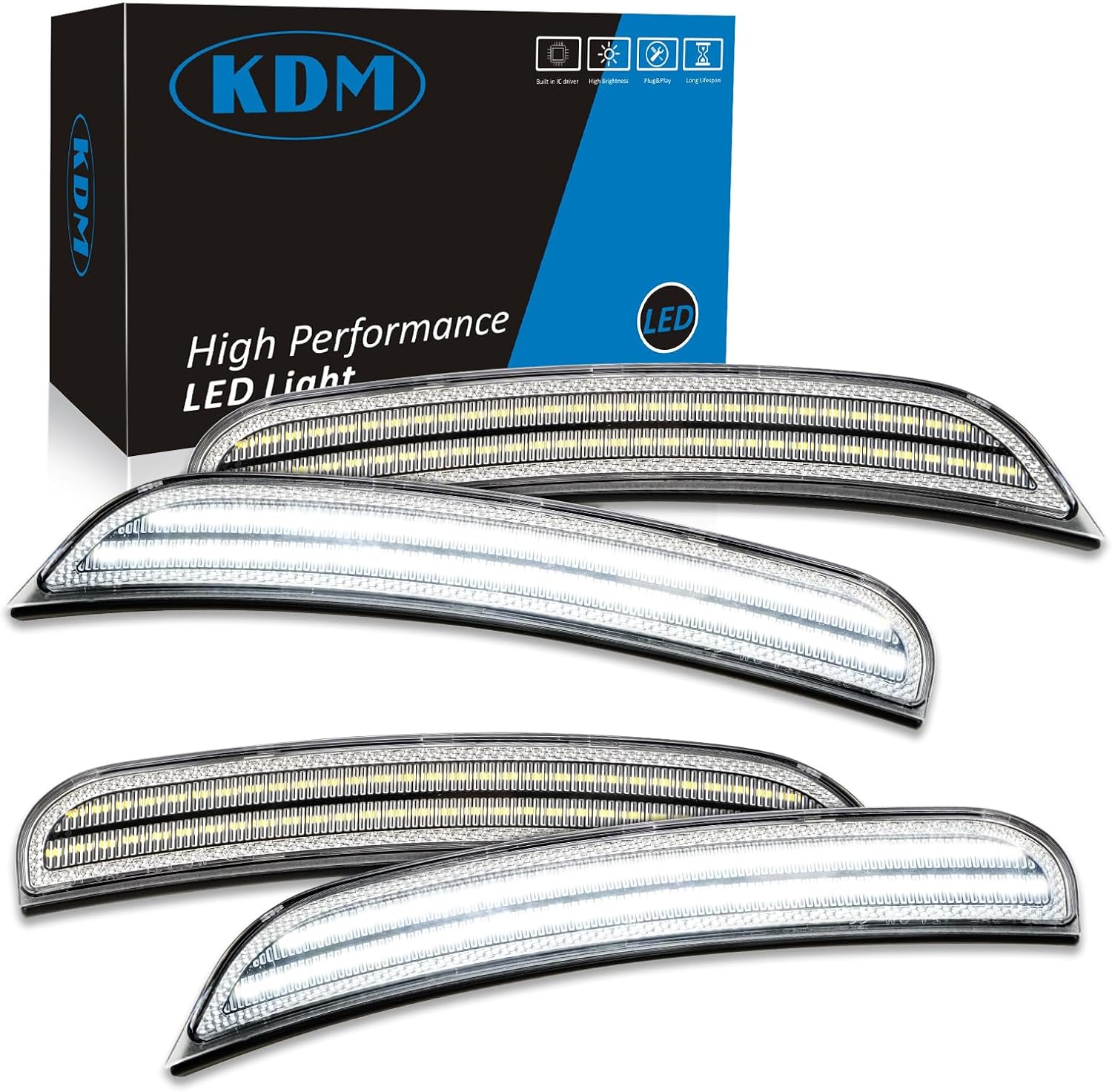 KDM Clear Lens LED Bumper Side Marker Reflectors Lights Dual Rows Bright White, Fit for 2015 2016 2017 2018 2019 2020 2021 2022 2023 Dodge Charger,Front & Rear Fender Bumper Lamp Assembly,4Pcs Pack