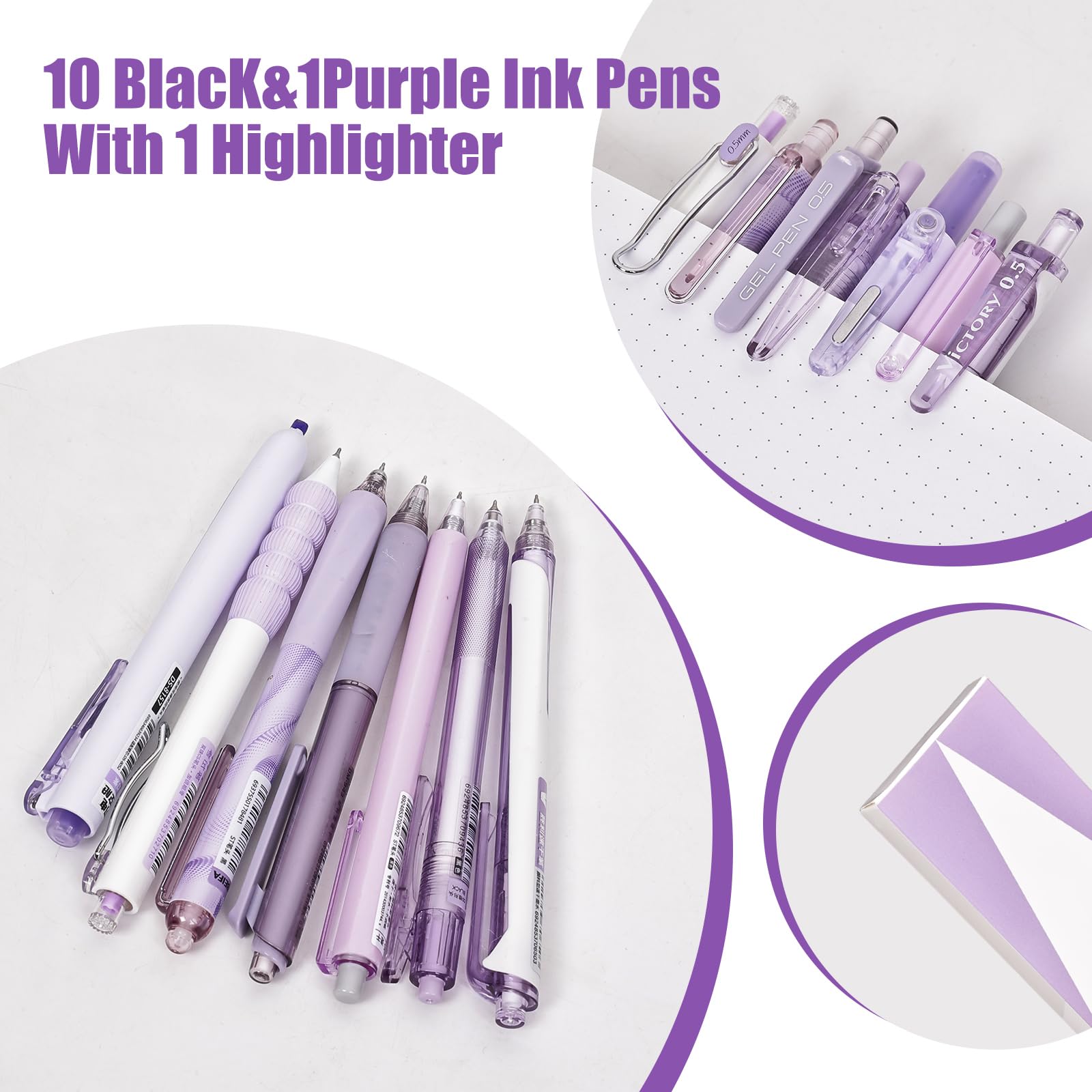 Juego de 7 bolígrafos de tinta de gel pastel, paquete de 6 bolígrafos de tinta negra con 1 resaltador para escribir, bolígrafo de gel líquido retráctil (0.5 mm), bonitos bolígrafos estéticos