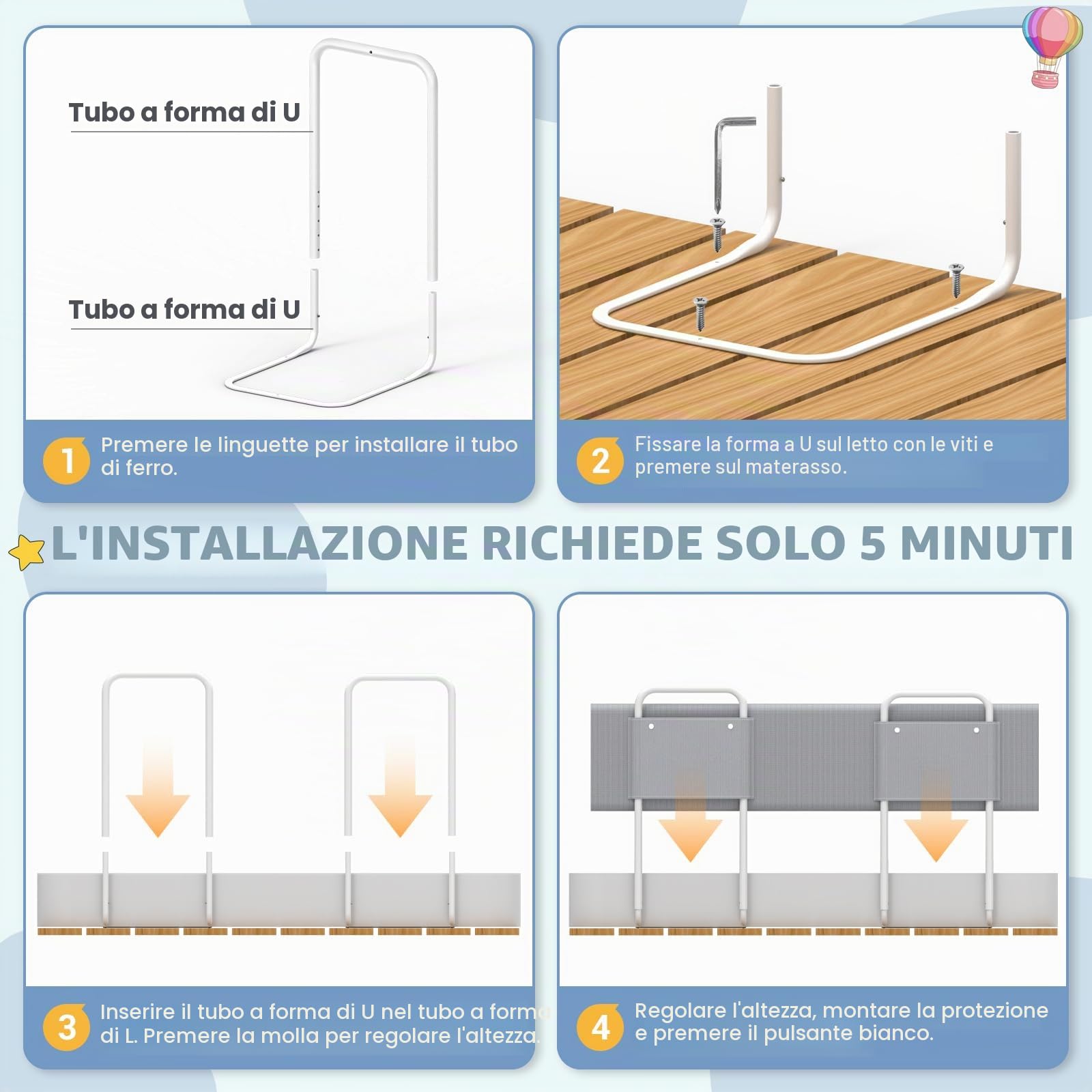 Sponde per letto bambini – Barriera letto sicurezza per bambini, protezione per letto matrimoniale e lettino, altezza regolabile 40-60 cm, rimovibile, portatile, grigio, 180cm