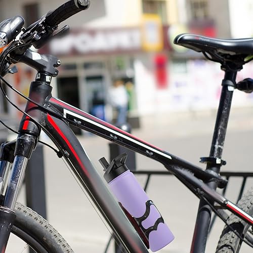 Miniatura 7 de DOMICARE Botella de agua aislada, 22 onzas, botella deportiva reutilizable de acero inoxidable aislada al vacío con tapa de popote y tapa de