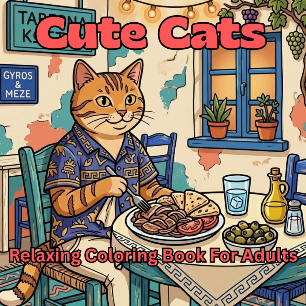 Cute Cats Relaxing Coloring Book For Adults: Funny Foodie Cats For Women