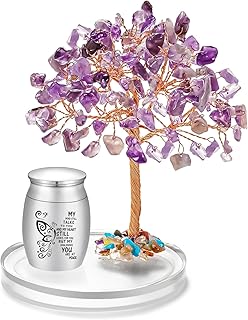 SOITIS Small Urns for Human Ashes Keepsake, Stainless Steel Mini Urn for Human Ashes with Amethyst Crystal Tree -Decoration Butterfly Cremation Keepsake Memorial Funeral Sharing Urns