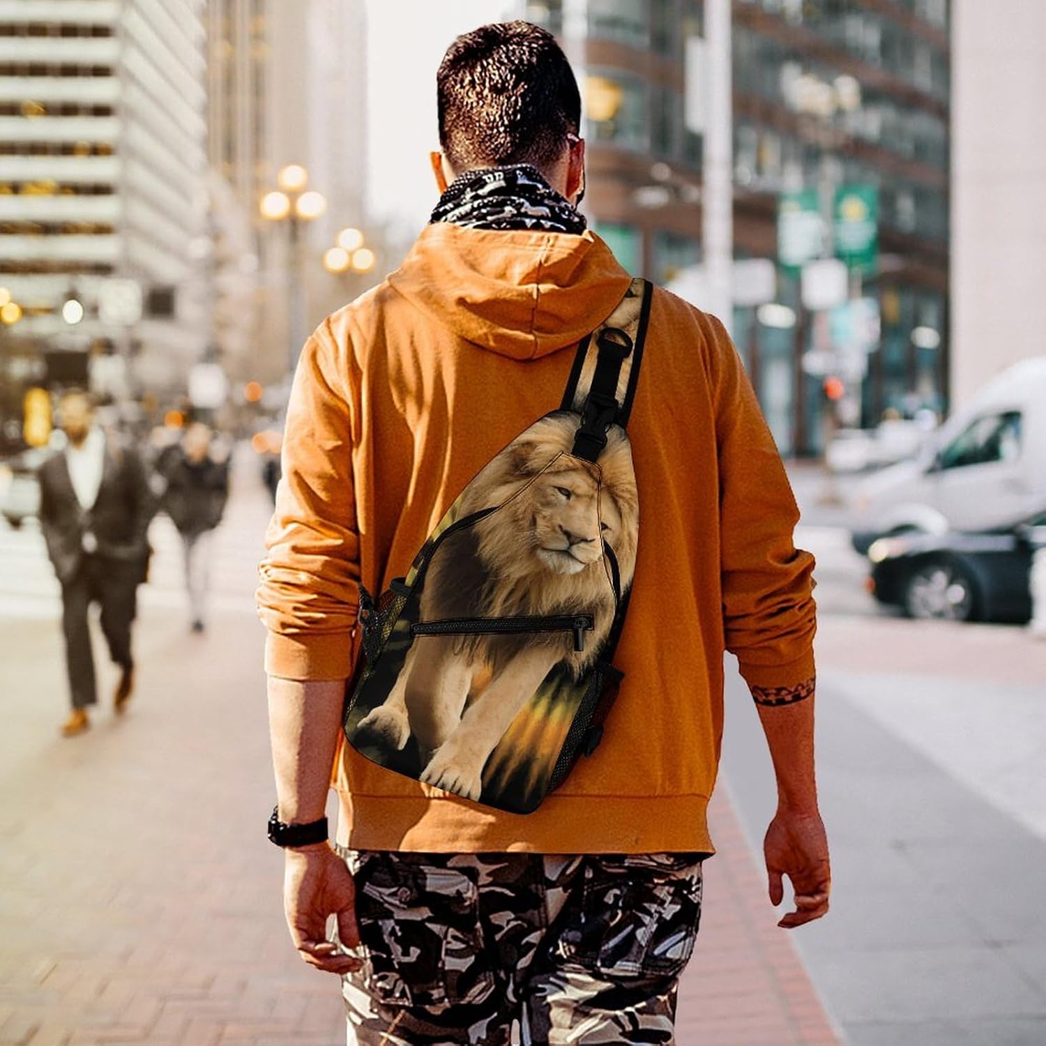 Tie Dye Lion Men Crossbody Sling Backpack Chest Bag | Travel Fanny Pack,Hiking Daypack,Print Shoulder Bags