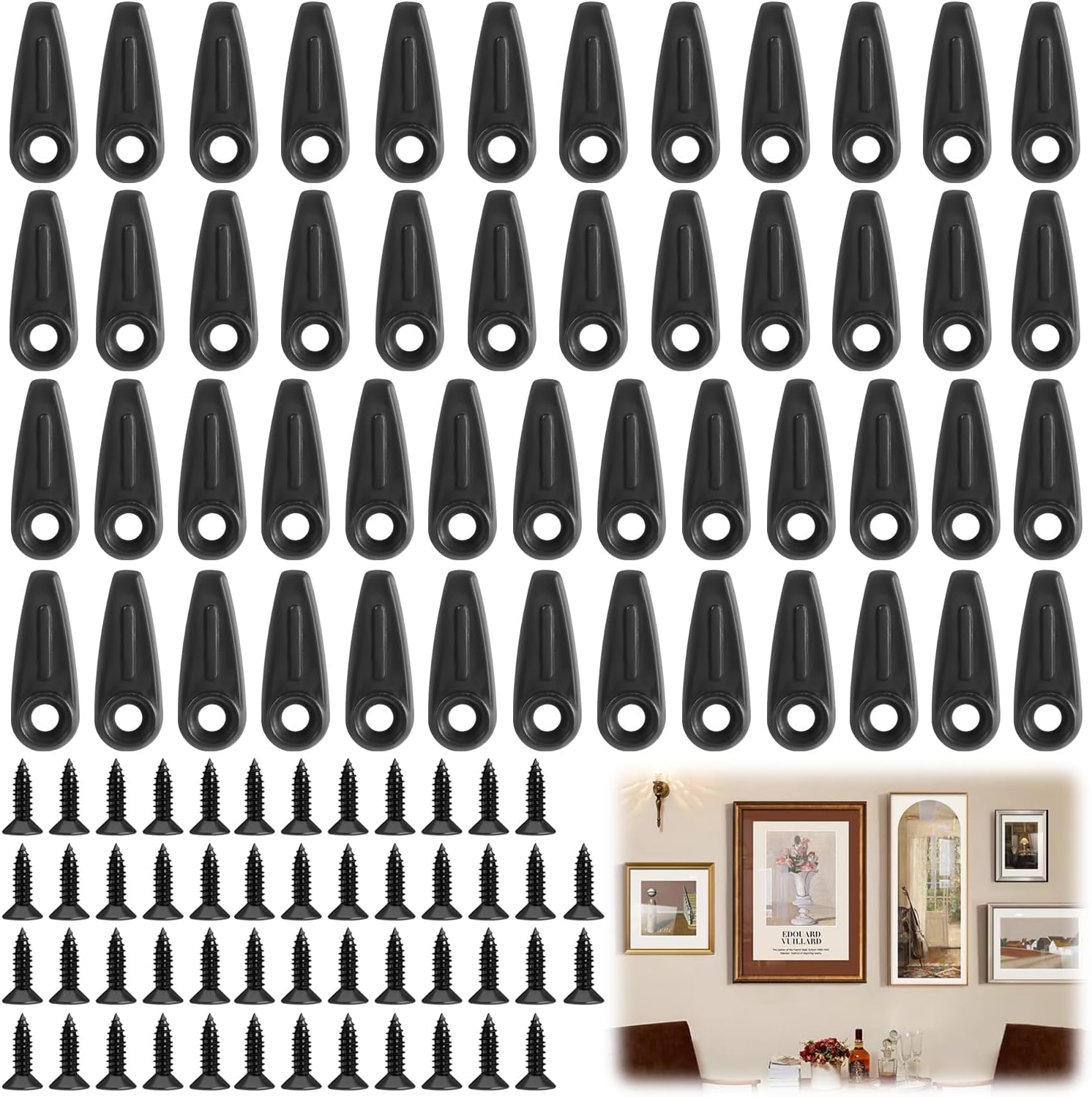 100PCS Picture Frame Backing Clips Buckle Set,Picture Frame Hardware,Black Backing Clips Flat Metal,Turn Button Fasteners with Screws,for Hanging Pictures Photos (100 Pcs)