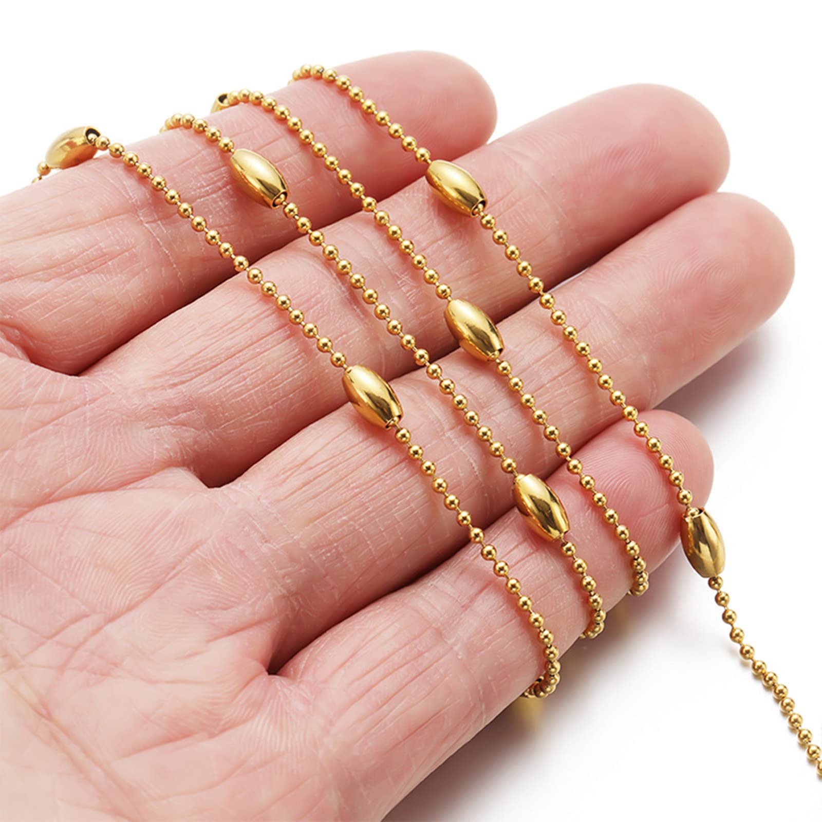 Catena sottile in acciaio inossidabile con catena a maglie intrecciate, lunghezza 4 mm, catenina con perline satellitari, 4 mm, con bobina per gioielli fai da te