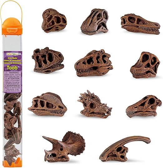 Safari Ltd Dinosaur Skulls TOOB - 11 Mini Figurines Including Velociraptor, Brachiosaurus, Oviraptor, Triceratops, Tyrannosaurus Rex and More - Educational Toy Figures for Boys, Girls & Kids Ages 3+