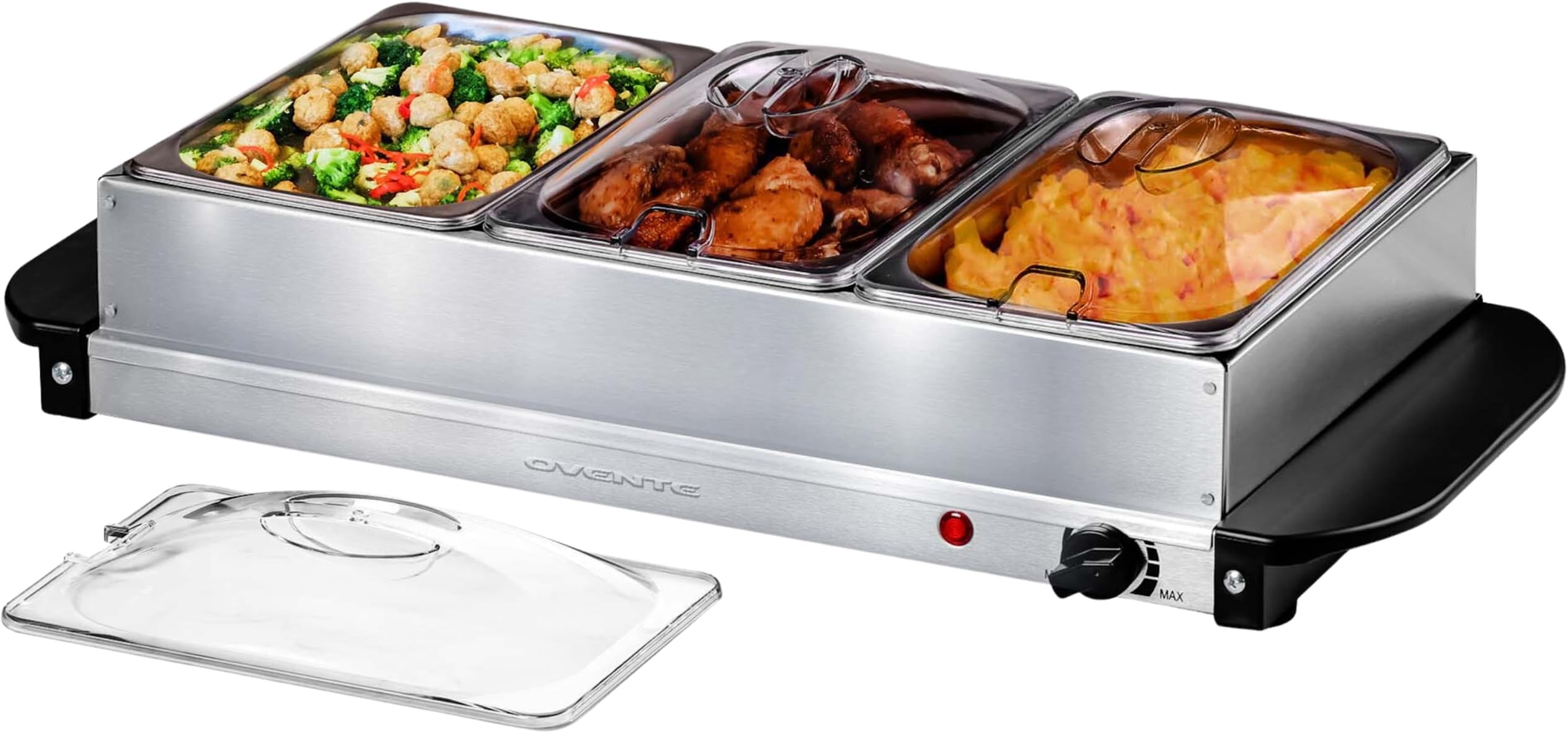 Electric Buffet Server and Food Warmer, Three 1.5 Quart Chafing Dish Set with Stainless Steel Warming Tray Perfect for Holidays and Dinners, Silver FW173S