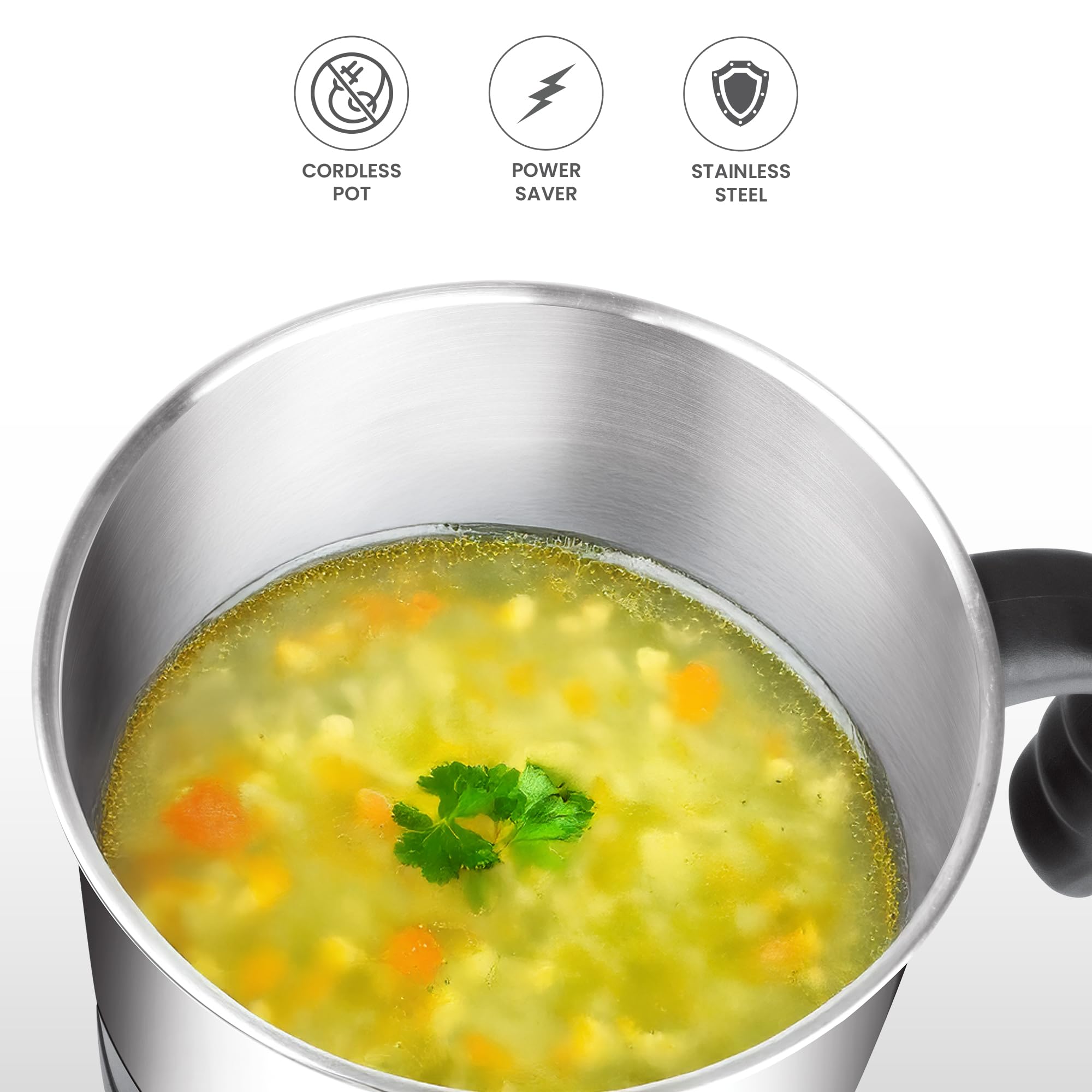Milton Kitchen Essential Euroline Go Electro Electric Cooker With Glass Lid, 600 Watt, 1.2 Litres, Multi-Purpose Kettle Cum Steamer for Instant Noodles, Eggs, Cordless Pot 1