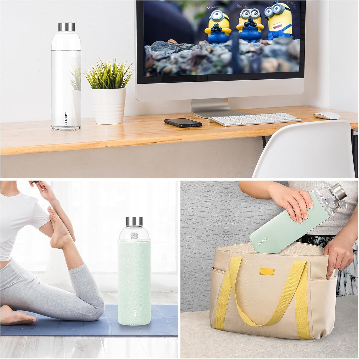 Glass Water Bottles 32 oz, 1 litre Glass Drinking Bottles with Lids, Borosilicate Large Reusable Water Bottle for School Home Office Travel Sport Yoga Gym, 1 Pack - Image 7