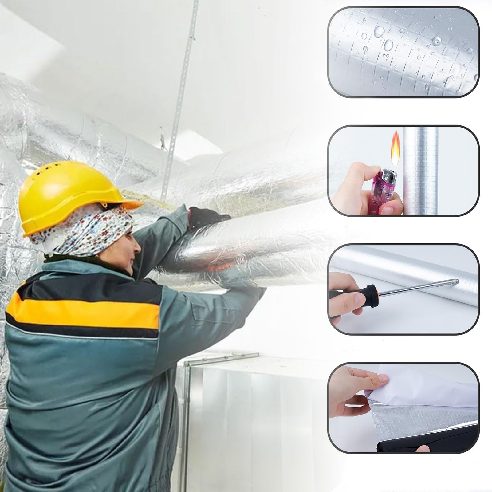 Tubo Aire Acondicionado Coquilla de Aislamiento Térmico, Coquilla Aislante de Papel de Aluminio Autoadhesivo, Tubo Espuma Aislante (ID) 219mm x (T) 30mm x (L) 0.95m