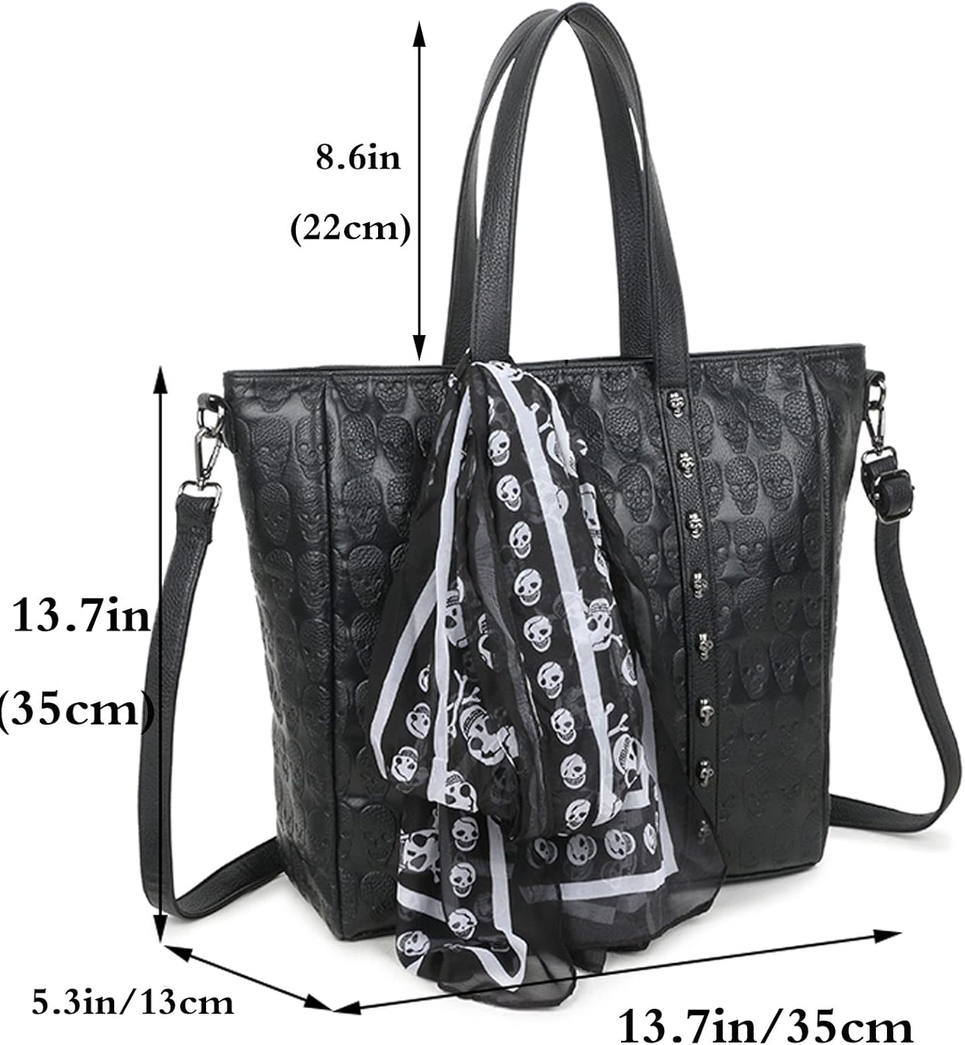 Women Handbag and Purses PU Satchel Skull Rivet Shoulder Tote Top-Handle Bag Black