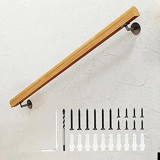 3FT Solid Wood Stair Handrail for Indoor Stairs, Outdoors Stair Railings, Sturdy Wall Mounted Non-Slip Safety Design, Elderly-Friendly & Child-Safe, with Adjustable Angle Brackets