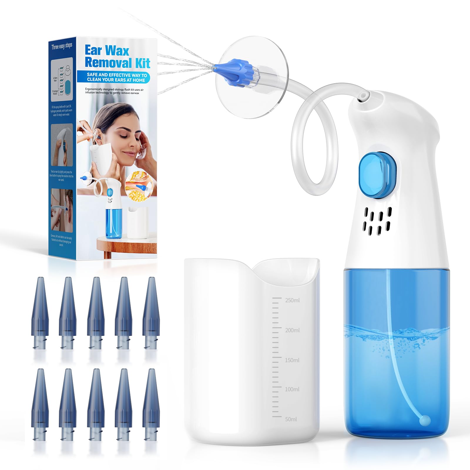 Ohrenreiniger Ohrenschmalz Entferner, Qimic Ohrenschmalz Entfernungs Kit, Ohrreiniger, Ohrenspülung für Erwachsene, Ohr Reinigung, Ohrspülsystem Ohrreinigungsset mit 10 austauschbaren Spitzen
