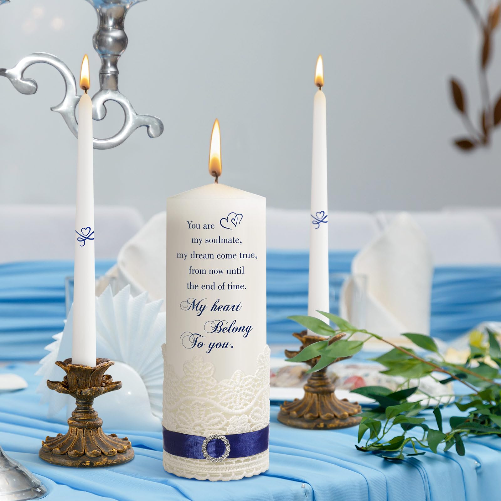 Unity - Juego de velas de ceremonia de boda, velas religiosas católicas, juegos de ceremonia de arena de boda cruzada, accesorios de boda para ceremonia, velas cónicas extragrandes (estilo corazón)