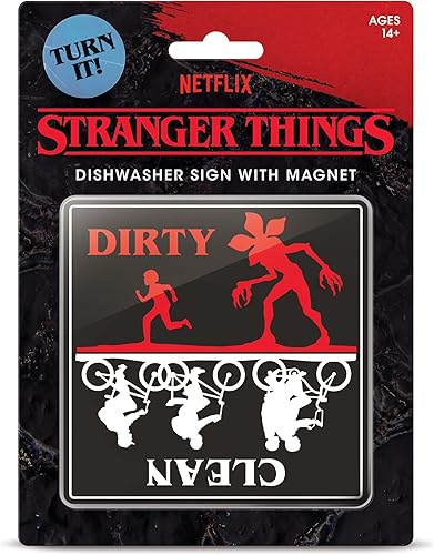 Miniatura 4 de Genuine Fred Stranger Things - Letrero magnético para lavavajillas, diseño de LIMPIA/DIRTY, multicolor