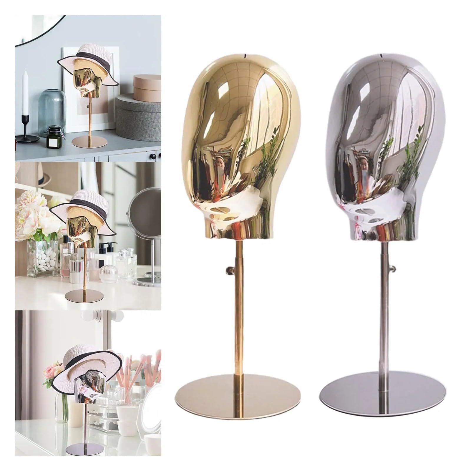 Mannequin Head Model Hairpieces Display Stand Height 45-58cm For Business Hairdresser Training Beginner Stylist Personal Use(Silver)