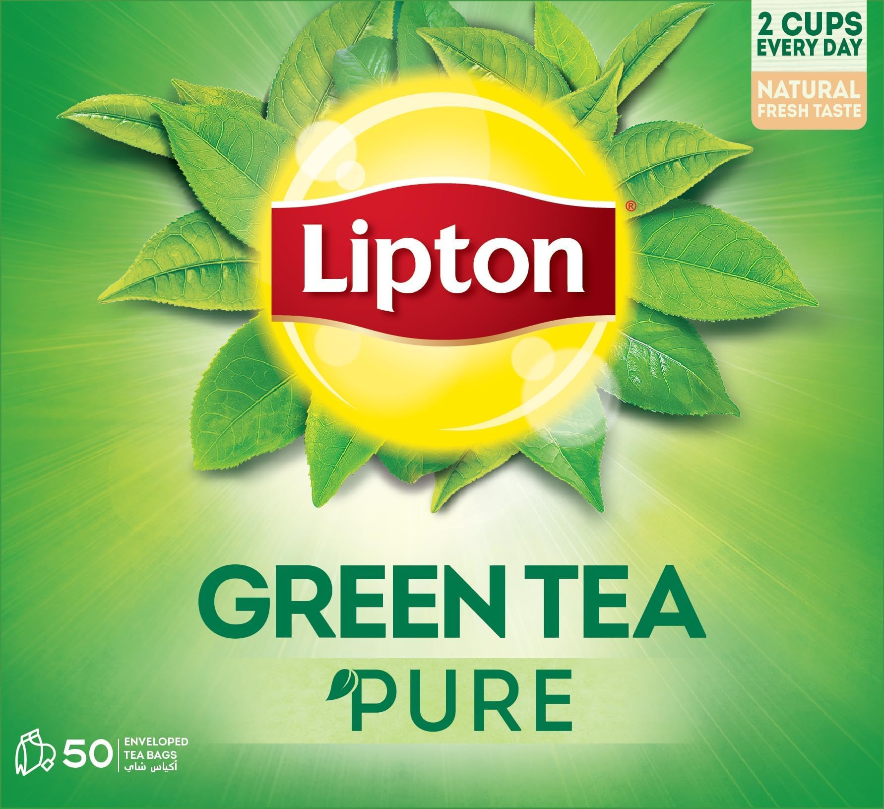 Green Tea Pure, 50 Tea Bags, 2 Cups to Goodness Tea, Source of Flavonoids