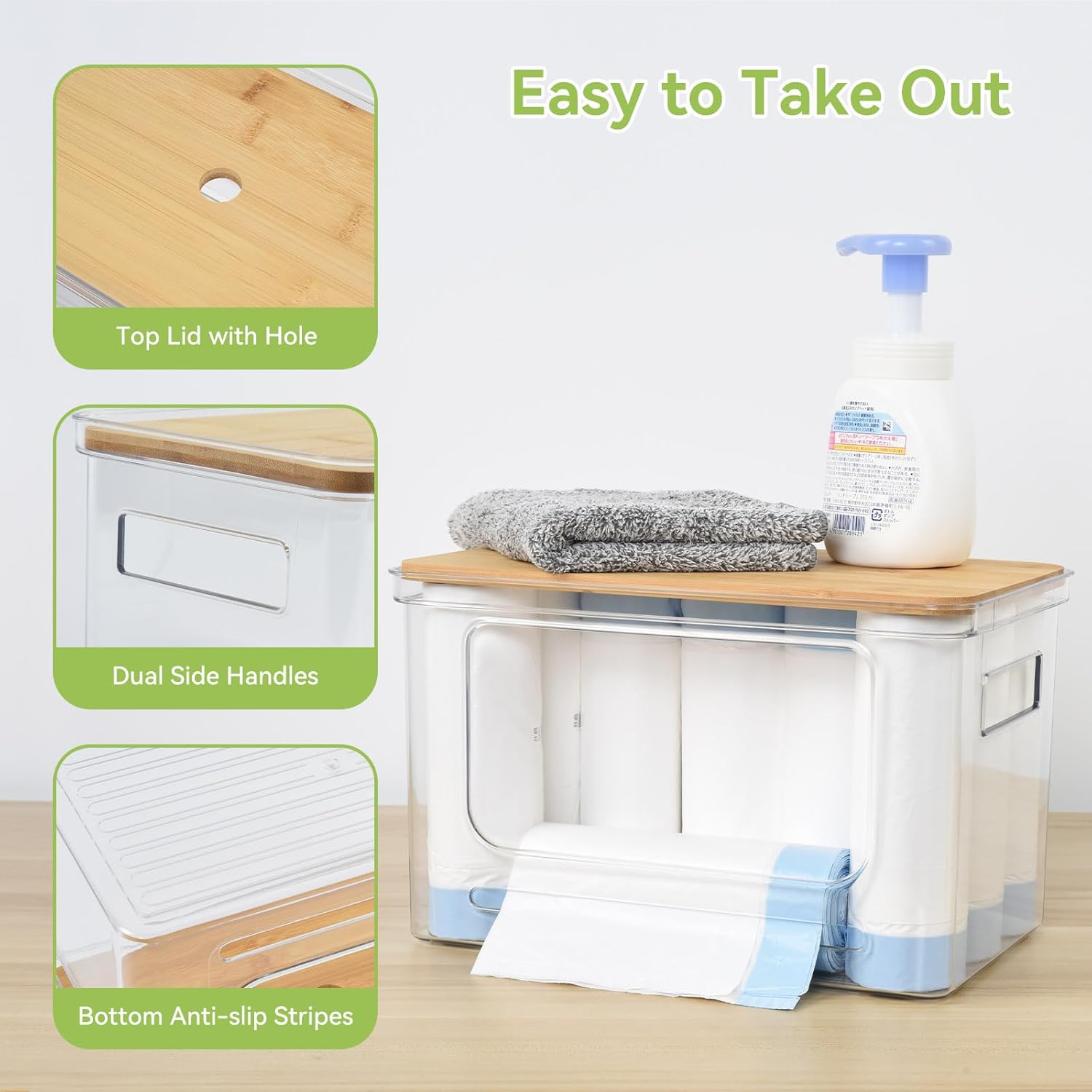 OTraki 3 Pack Trash Bag Holder Dispenser with Lid Plastic Garbage Bag Dispenser Stackable & Wall-mounted, Trash Bags Organizer Under Sink for Kitchen, Pantry Cabinet Organizer and Storage - Image 5