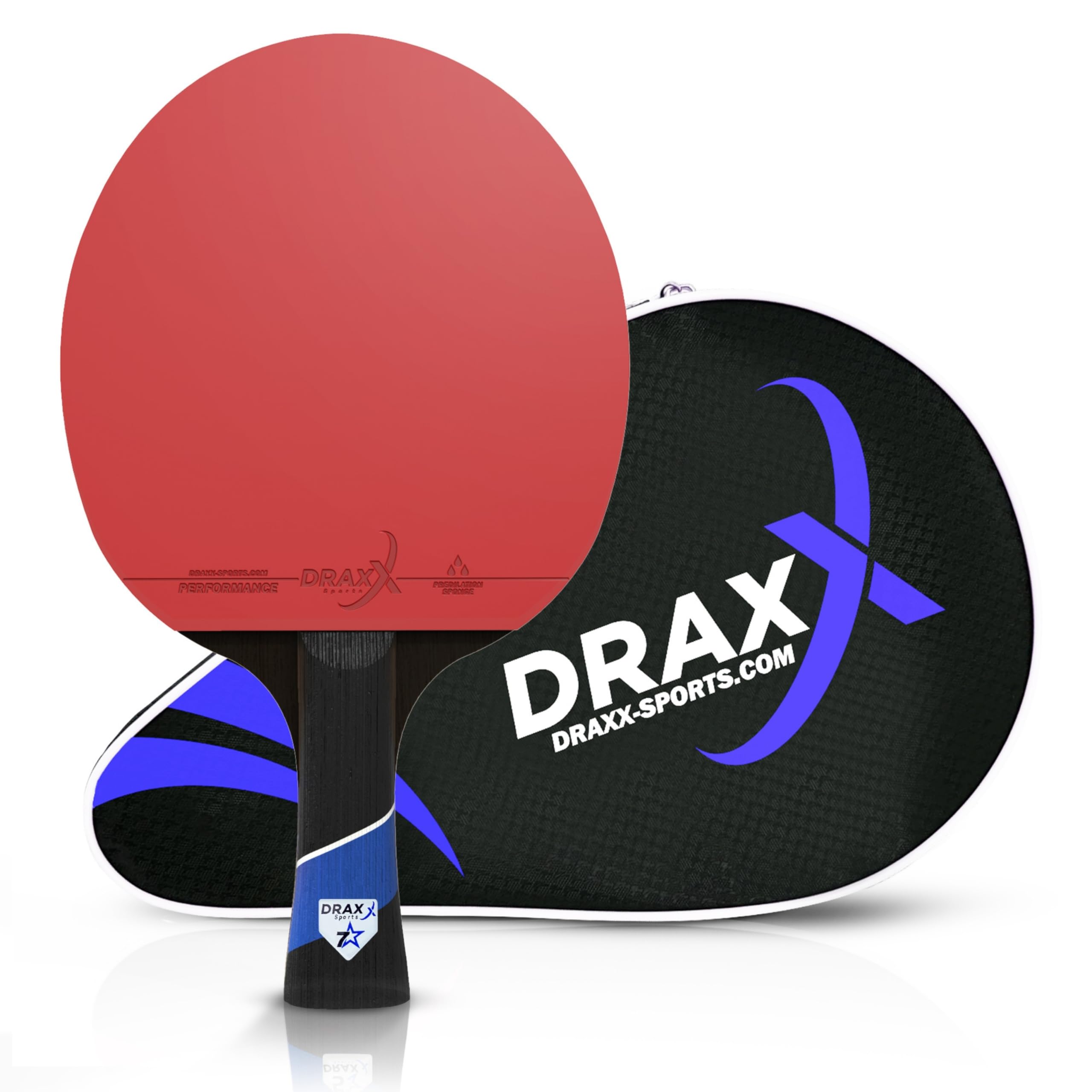 DRAXX Sports Table Tennis Bat 7 Stars | Professional Carbon Paddle for Unmatched Control, Spin & Power | Ultra-Lightweight Ping Pong Racket | 2mm Sponge & Advanced Rubber for Performance