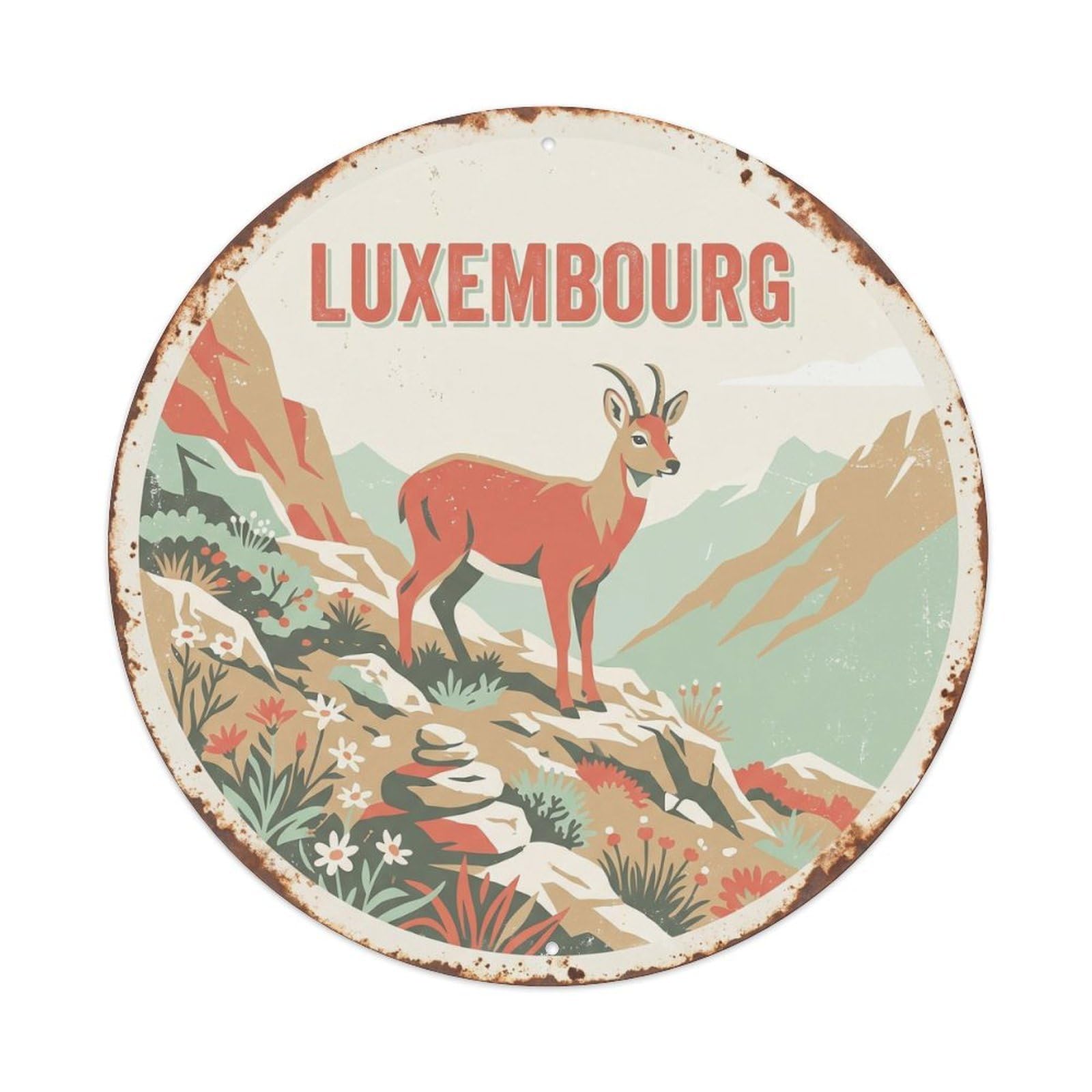 Luxembourg Musk Deer Mountain Slope Metal Tin Sign