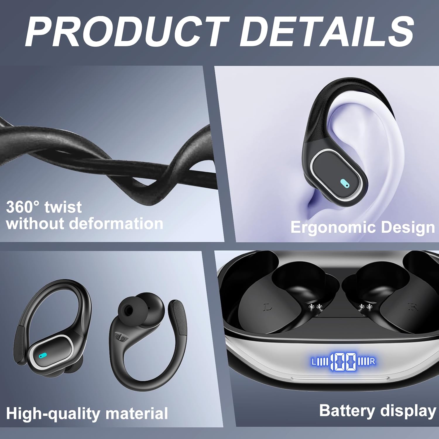 AI Translation Earbuds Real Time 164 Languages Translator Earbuds Noise Cancelling, Open Ear Wireless Earphones, Bluetooth 5.4 Headphones, Translating Device for Travel Business Study, Grey - Image 3