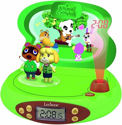 Lexibook Nintendo-Animal Crossing - Reloj despertador para niños, con luz nocturna y proyección de tiempo al techo, efectos de sonido, niños, niñas,