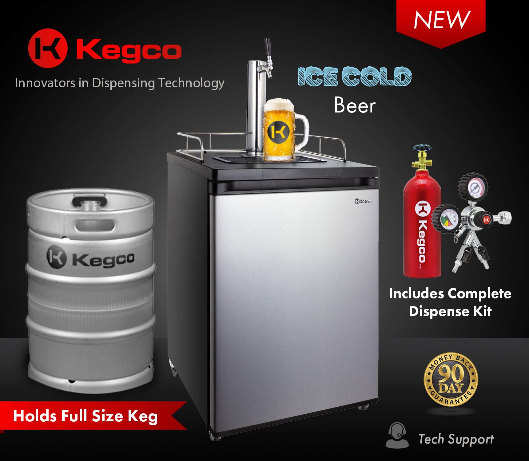 Kegco 3PHBK209S-1 Keg Dispenser, 1 Tap, Stainless Steel