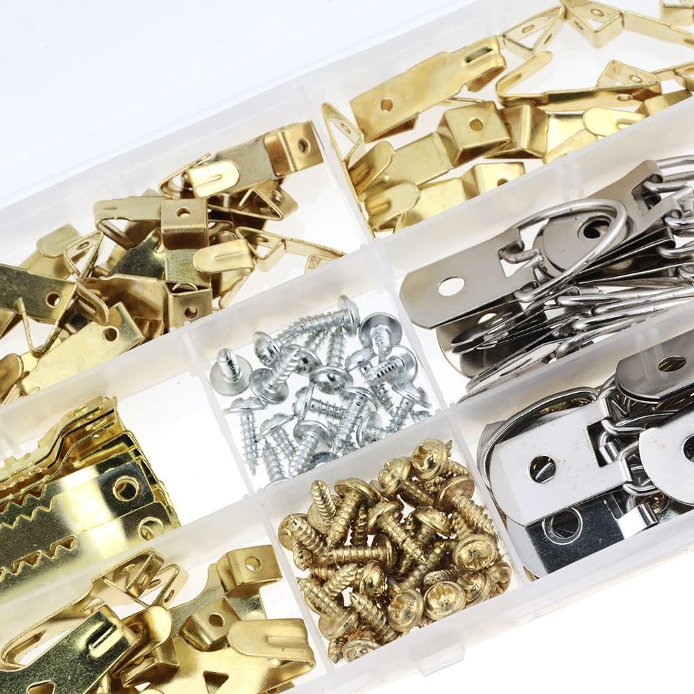 Generic 224PCS/BOX Sawtooth Picture Frame Hanger Triangle D-Ring Hanging Picture Oil Painting Mirror Frame Hooks Hangers with Screws - (Color: 1 Box)