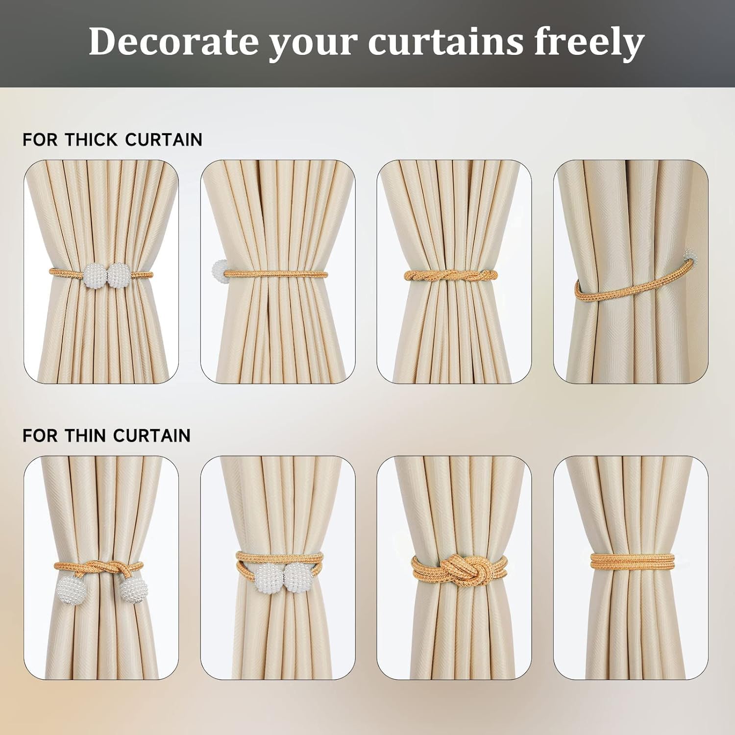Magnetic Curtain Tiebacks - Beige Elegant Style -3
