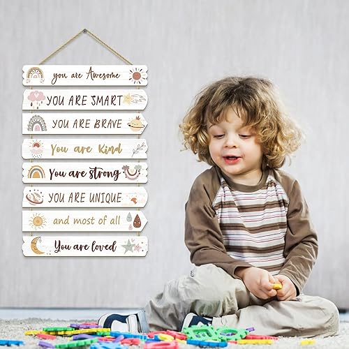 Miniatura 54 de Decoración de unicornio para dormitorio de niñas, arte de pared inspirador para niños, decoraciones de pared de arco iris, letrero de madera