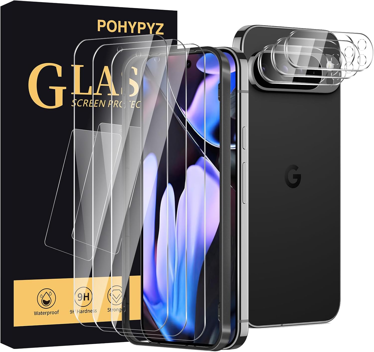 [Pack of 3 + 3 Screen Protectors for Google Pixel 9 Pro XL 3 Pieces HD Clear Tempered Glass + 3 Pieces Camera Lens Protectors 9H Hardness Anti-Scratch Anti-Oil With Mounting Frame