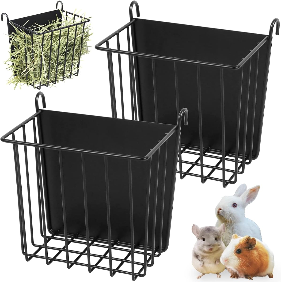 2PCS Rabbit Hay Feeder Guinea Pig Hay Feeder with Heavy-Duty Metal Frame Rabbit Hay Holder for Cage - Bunny Hay Feeder,for Rabbits Guinea Pigs Bunny Chinchillas