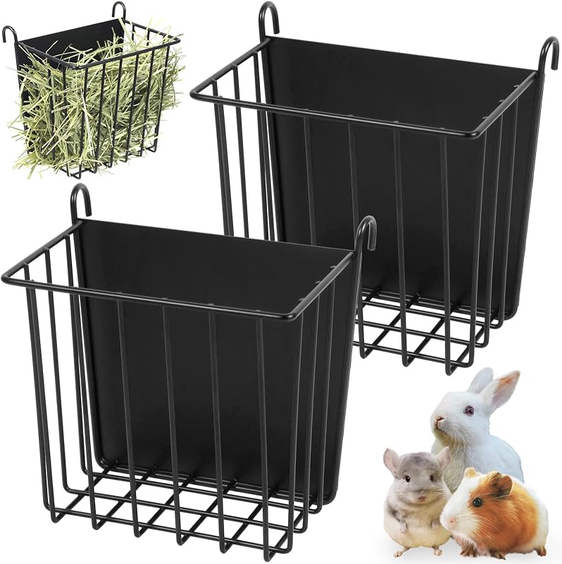 2PCS Rabbit Hay Feeder Guinea Pig Hay Feeder with Heavy-Duty Metal Frame Rabbit Hay Holder for Cage - Bunny Hay Feeder,for Rabbits Guinea Pigs Bunny Chinchillas