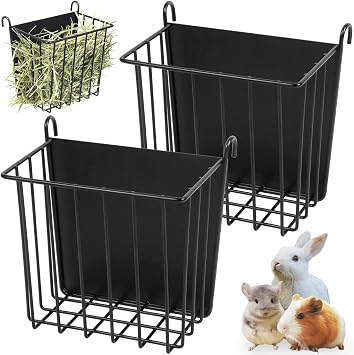 2PCS Rabbit Hay Feeder Guinea Pig Hay Feeder with Heavy-Duty Metal Frame Rabbit Hay Holder for Cage - Bunny Hay Feeder,for Rabbits Guinea Pigs Bunny Chinchillas
